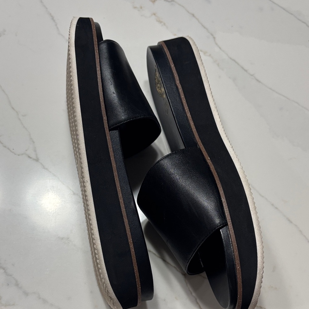 Vince Camuto Black Slide Sandals with Gold Logo - Picture 6 of 8